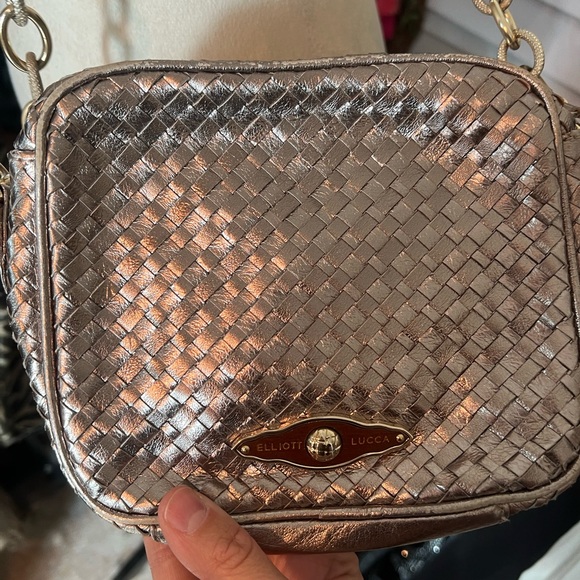 Elliott Lucca Handbags - Elliott Lucca Rose Gold Metallic Woven Crossbody